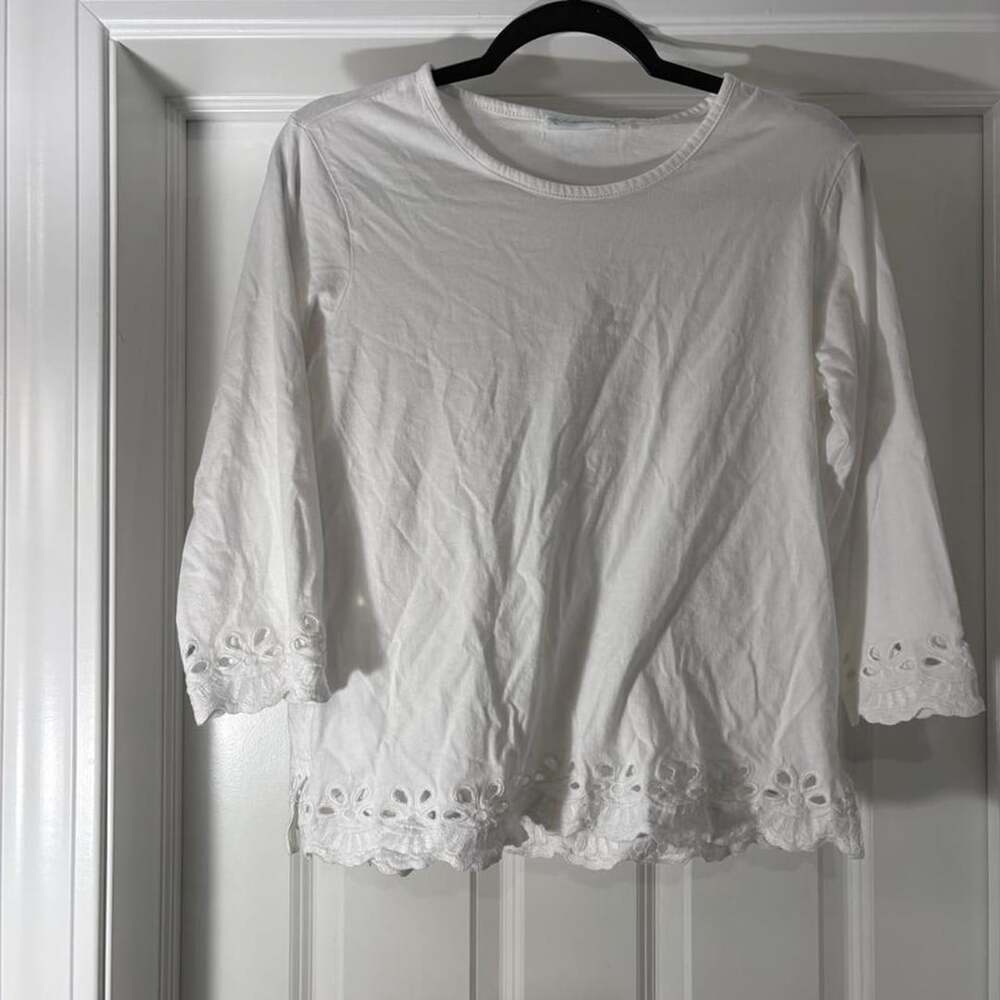 Lulu B White Eyelet Lace 3/4 Sleeve Blouse